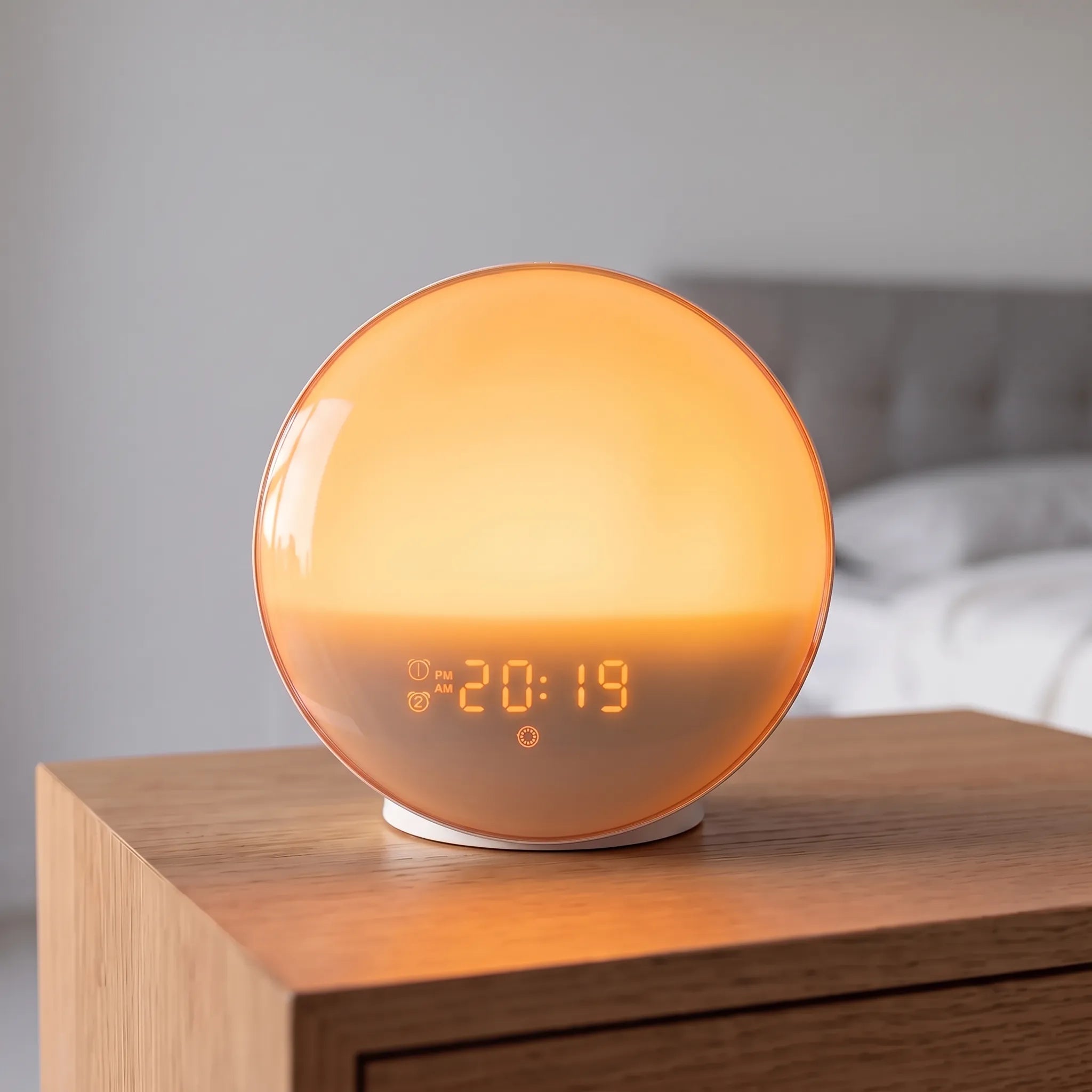 DawnGlow - Rundt Digitalt Wake-Up Light Gradvis Opvågning