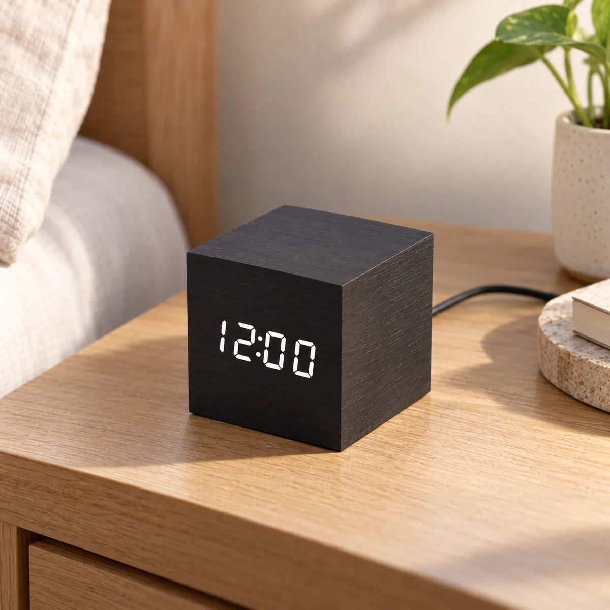 Voxcube - Minimalistisk Terningeformet LED-Vækkeur Se Klokken
